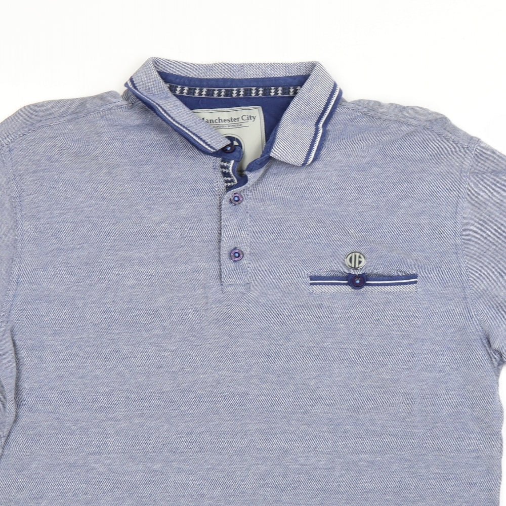 Manchester City Mens Blue  Cotton  Polo Size L Collared