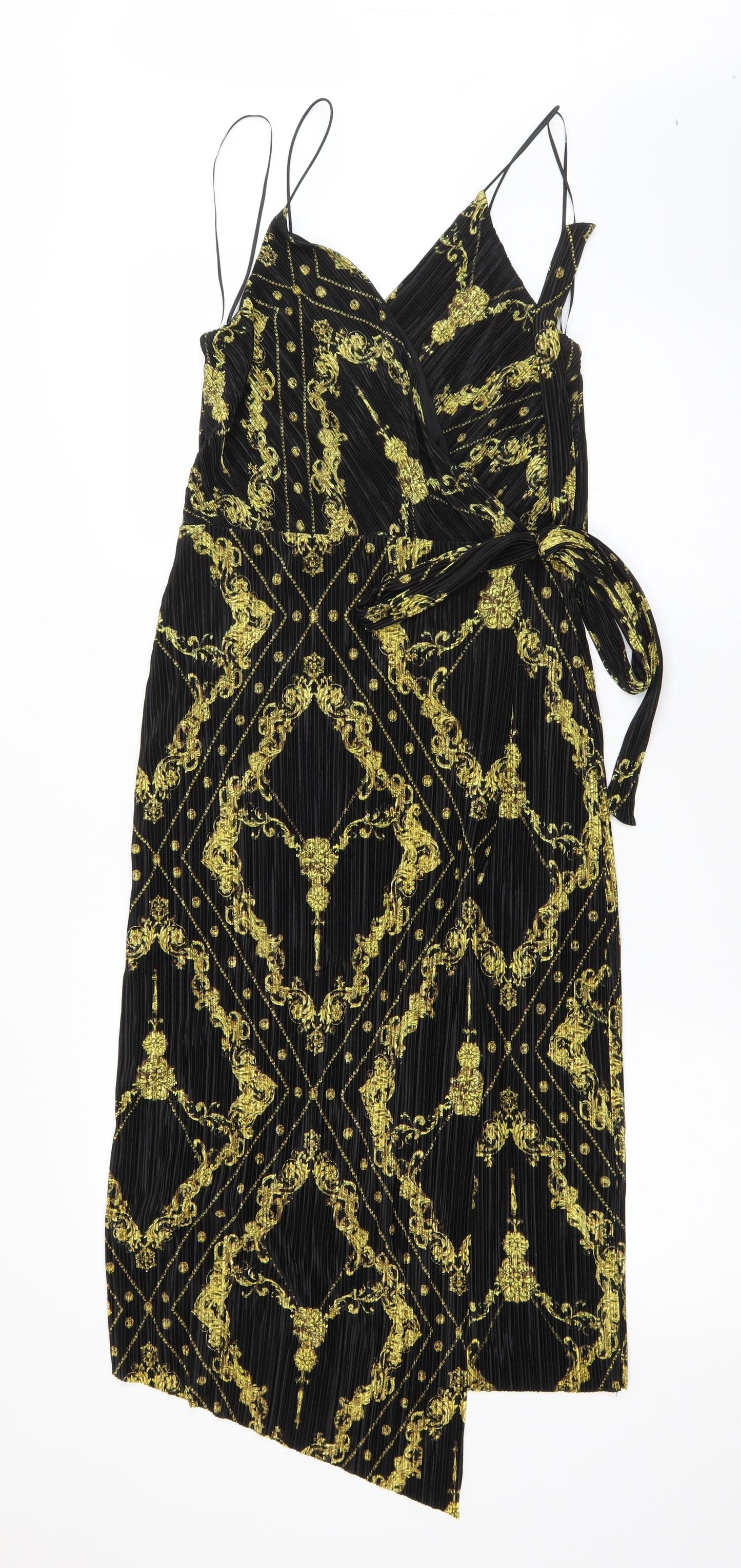 River Island Womens Black Argyle/Diamond Polyester Shift  Size 6  V-Neck
