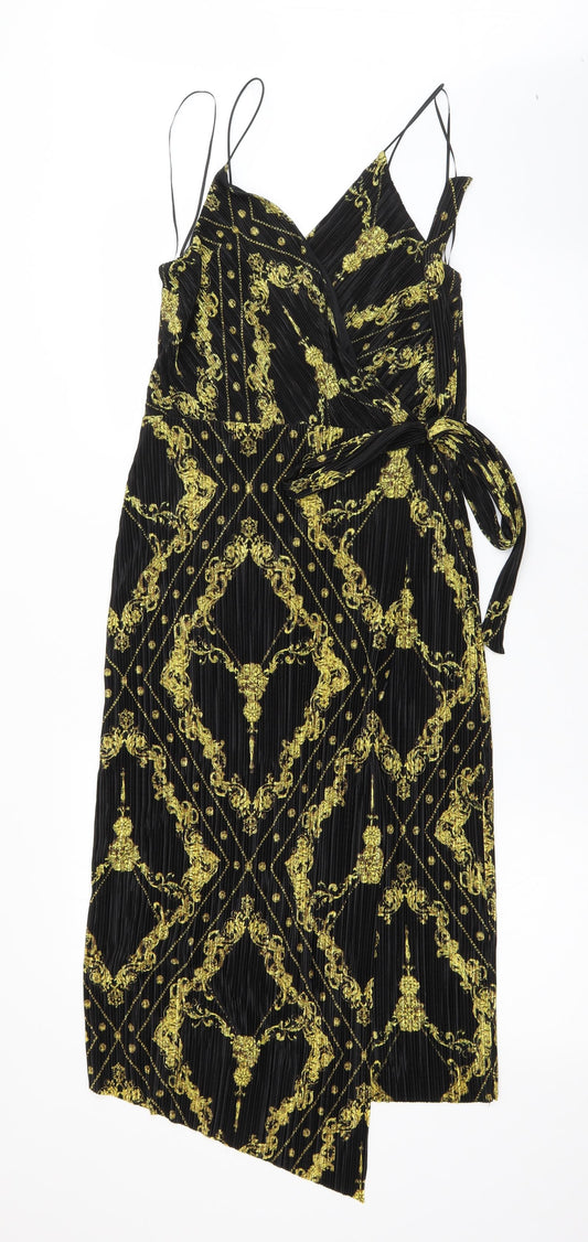 River Island Womens Black Argyle/Diamond Polyester Shift  Size 6  V-Neck