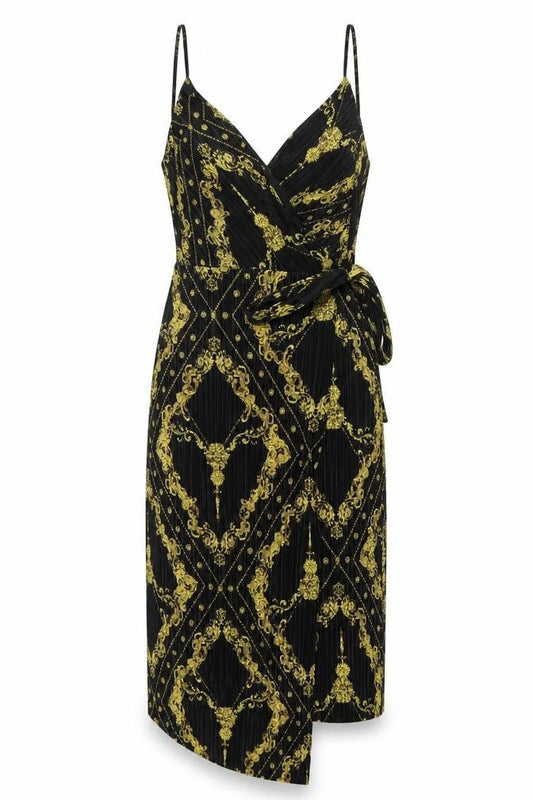 Front view of River Island women’s black argyle/diamond polyester shift, size UK 6, v-neck