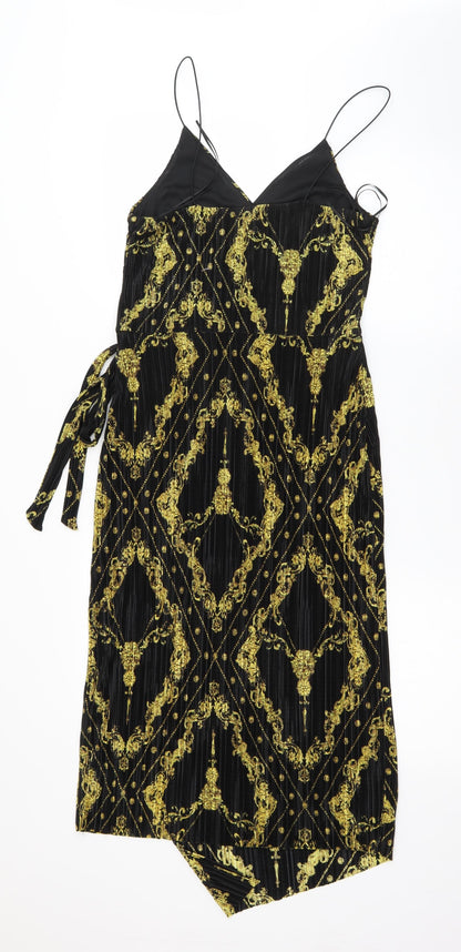 River Island Womens Black Argyle/Diamond Polyester Shift  Size 6  V-Neck