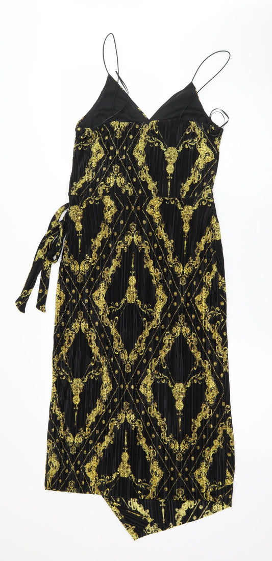 River Island Womens Black Argyle/Diamond Polyester Shift  Size 6  V-Neck