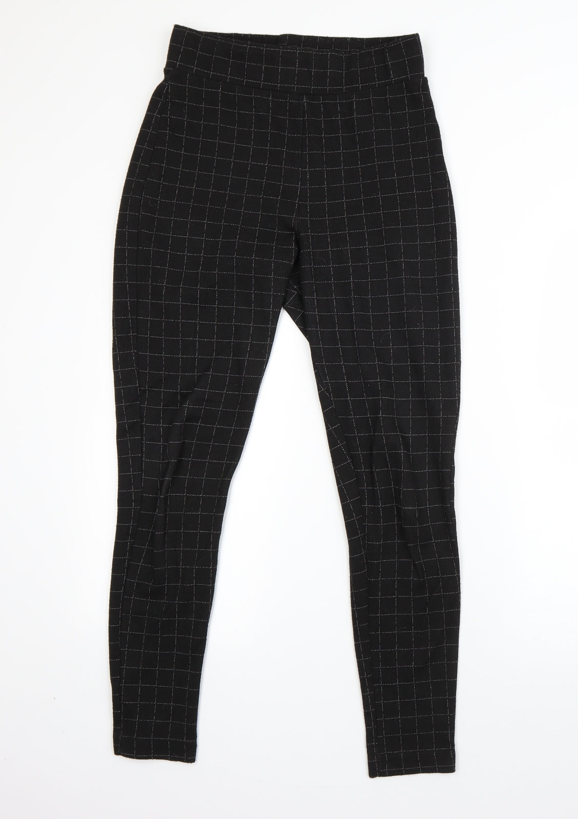 F&F Womens Black Check Viscose Dress Pants Trousers Size 12 L26 in Regular