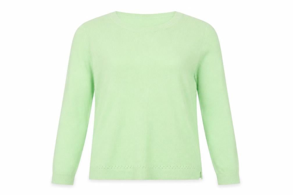 Front view of Papaya women’s green round neck acrylic jumper, size UK 14