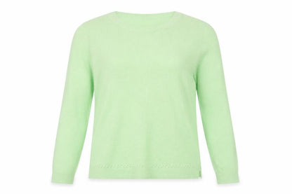 Front view of Papaya women’s green round neck acrylic jumper, size UK 14