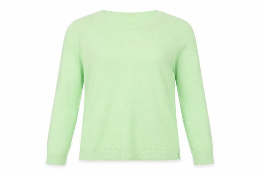 Front view of Papaya women’s green round neck acrylic jumper, size UK 14