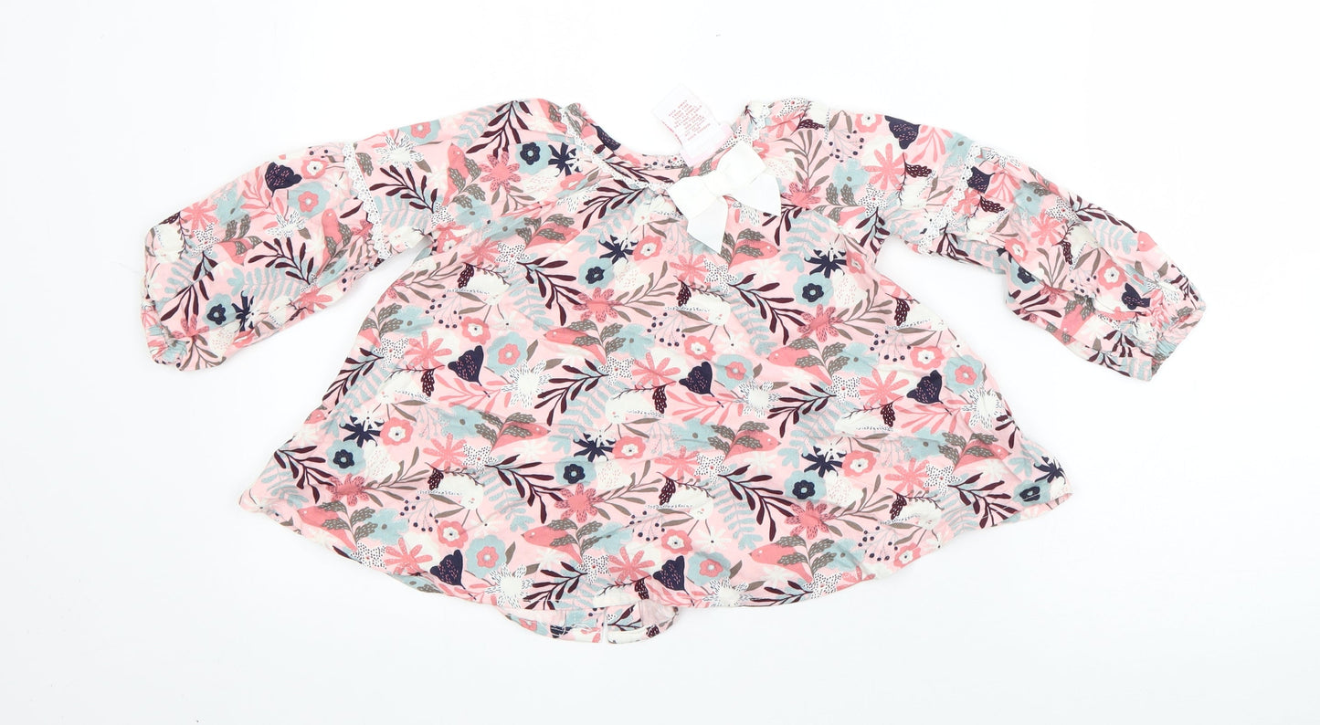 Tommy Bahama Girls Pink Floral Rayon Shift  Size 12 Months  Round Neck