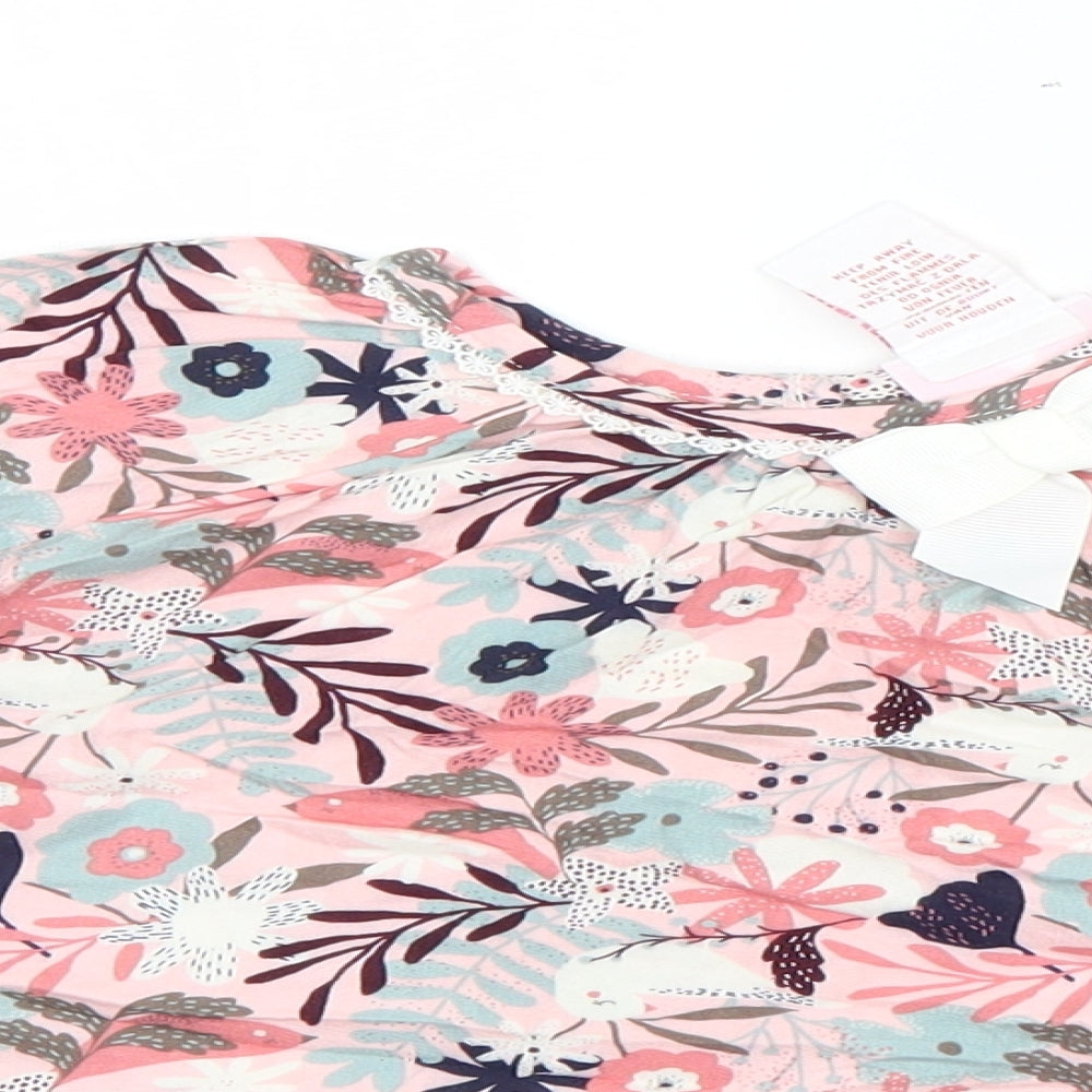 Tommy Bahama Girls Pink Floral Rayon Shift  Size 12 Months  Round Neck
