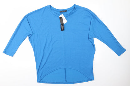 Additional front view of Zansea women’s blue round neck polyester jumper, size L, - sky blue subtle batwing