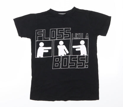 Urban Outlawas Girls Black  Cotton Basic T-Shirt Size 11-12 Years Round Neck Pullover - Floss Like A Boss
