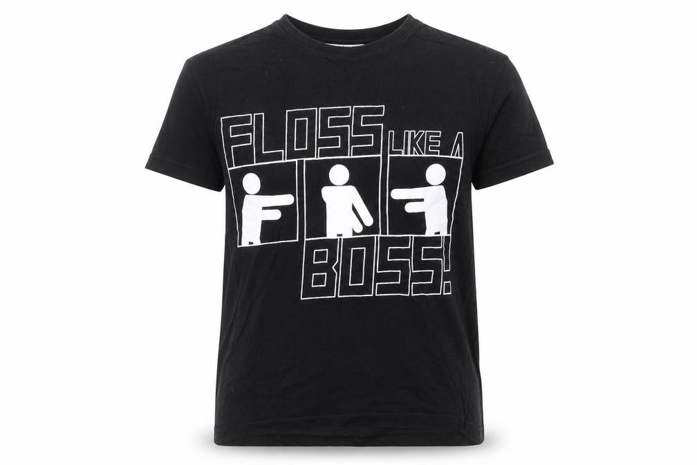 Front view of Urban Outlawas girls’ black cotton basic t-shirt, size 11-12, years round neck pullover - floss like a boss