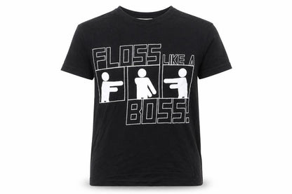 Front view of Urban Outlawas girls’ black cotton basic t-shirt, size 11-12, years round neck pullover - floss like a boss