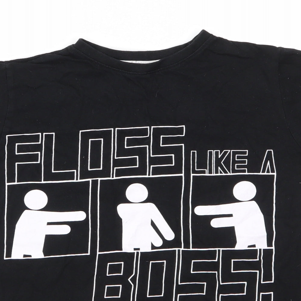 Urban Outlawas Girls Black  Cotton Basic T-Shirt Size 11-12 Years Round Neck Pullover - Floss Like A Boss