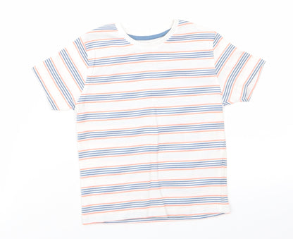 Jeff & Co Boys White Striped Cotton Basic T-Shirt Size 18-24 Months Round Neck Pullover - Blue & Orange Stripes