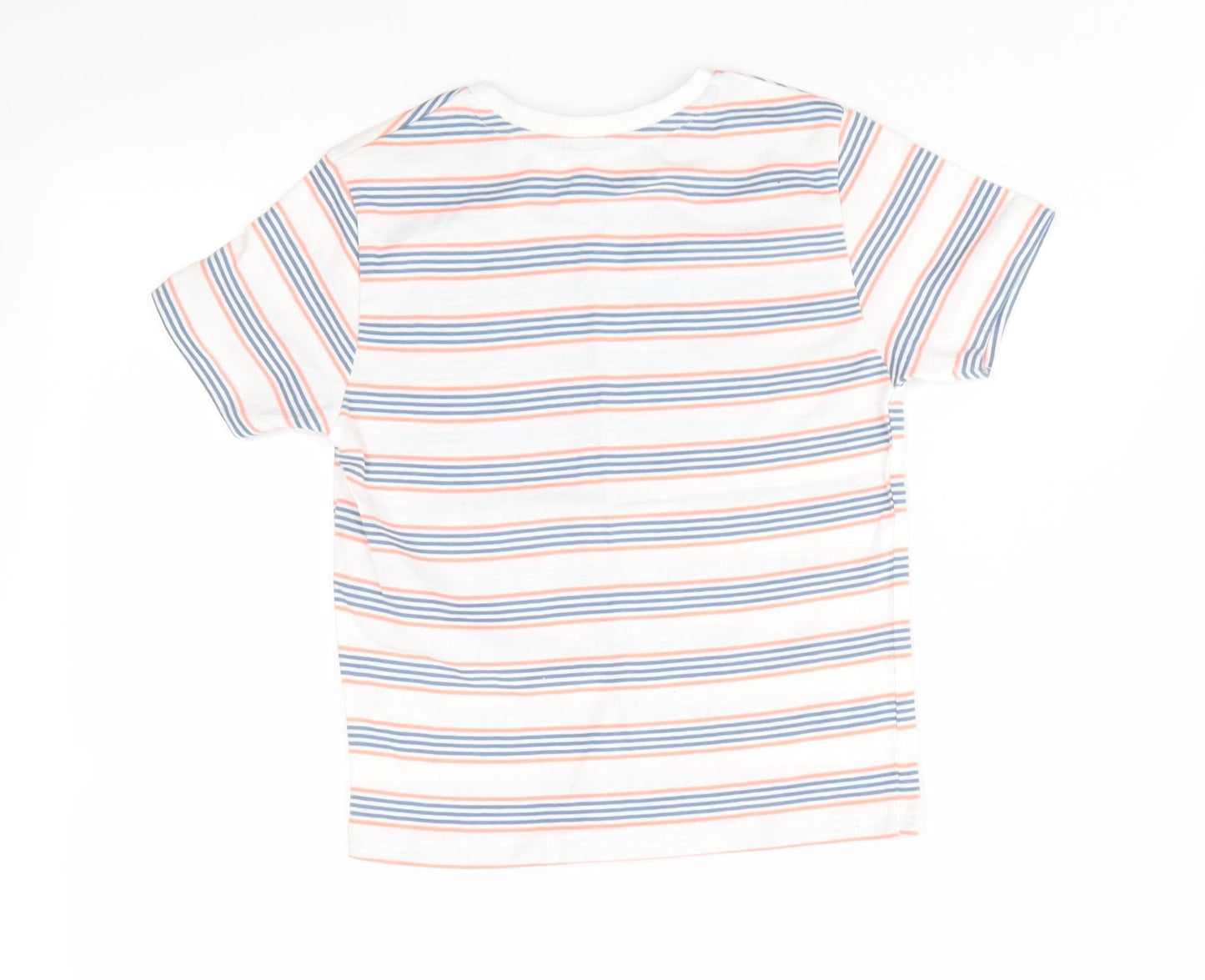 Jeff & Co Boys White Striped Cotton Basic T-Shirt Size 18-24 Months Round Neck Pullover - Blue & Orange Stripes