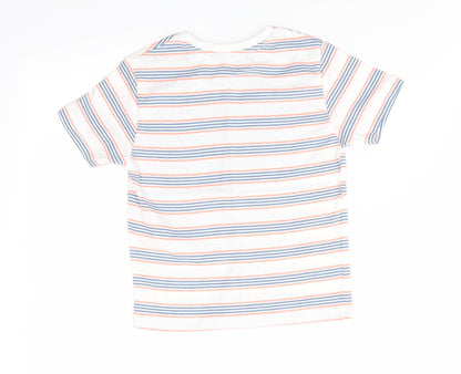 Jeff & Co Boys White Striped Cotton Basic T-Shirt Size 18-24 Months Round Neck Pullover - Blue & Orange Stripes