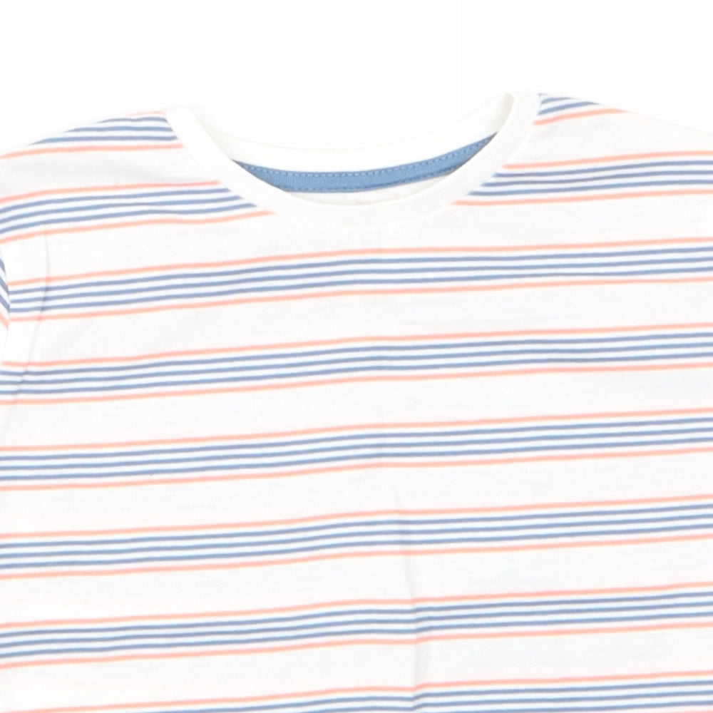 Jeff & Co Boys White Striped Cotton Basic T-Shirt Size 18-24 Months Round Neck Pullover - Blue & Orange Stripes