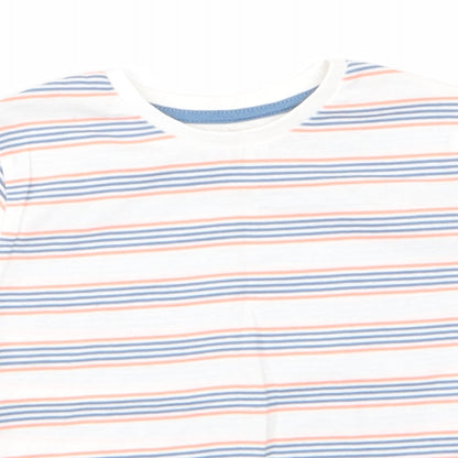 Jeff & Co Boys White Striped Cotton Basic T-Shirt Size 18-24 Months Round Neck Pullover - Blue & Orange Stripes