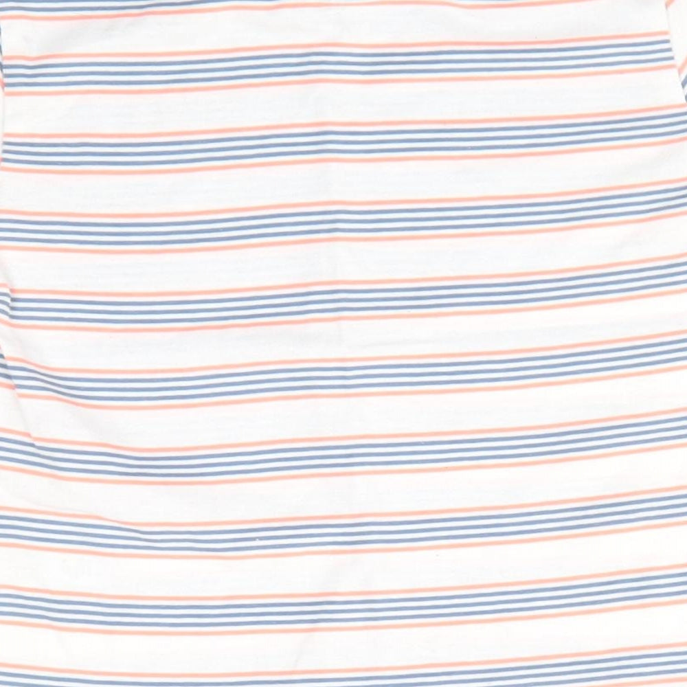 Jeff & Co Boys White Striped Cotton Basic T-Shirt Size 18-24 Months Round Neck Pullover - Blue & Orange Stripes