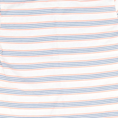 Jeff & Co Boys White Striped Cotton Basic T-Shirt Size 18-24 Months Round Neck Pullover - Blue & Orange Stripes