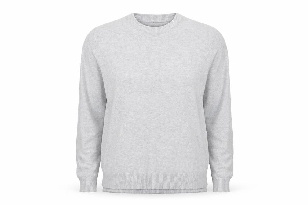 Front view of H&M women’s grey round neck viscose jumper, size L, - short side seam vents light grey mix