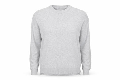 Front view of H&M women’s grey round neck viscose jumper, size L, - short side seam vents light grey mix