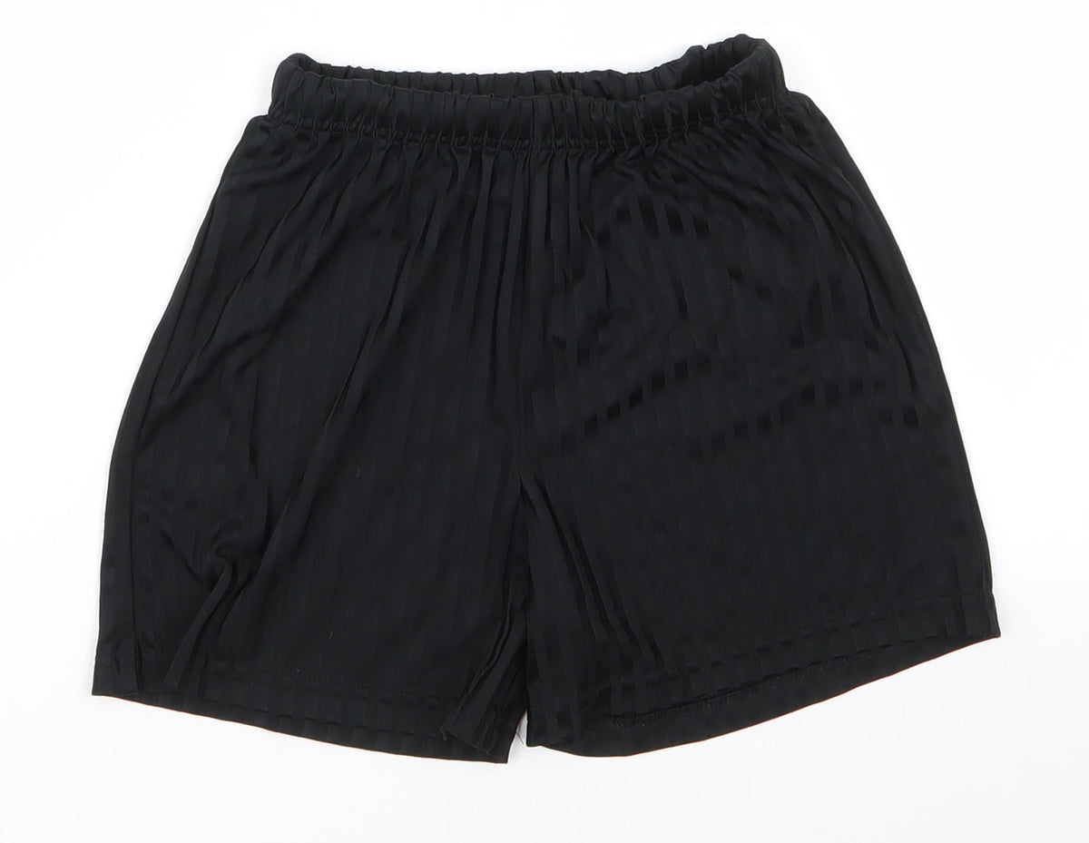 Additional front view of Matalan boys’ black striped polyester utility shorts, years regular - same colour vertical pattern