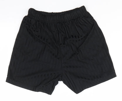 Back view of Matalan boys’ black striped polyester utility shorts, years regular - same colour vertical pattern stripe
