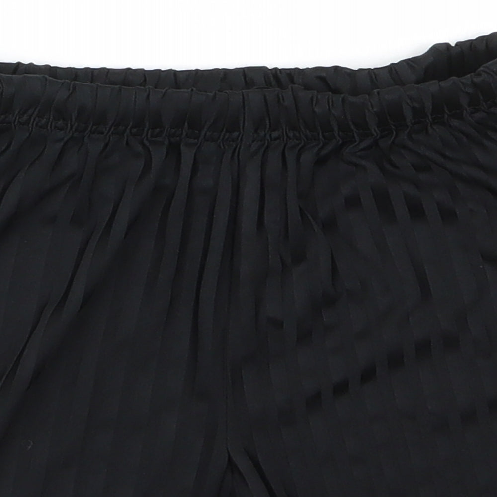 Close-up detail of Matalan boys’ black striped polyester utility shorts, years regular - same colour vertical pattern stripe