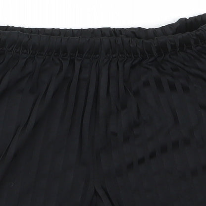 Close-up detail of Matalan boys’ black striped polyester utility shorts, years regular - same colour vertical pattern stripe