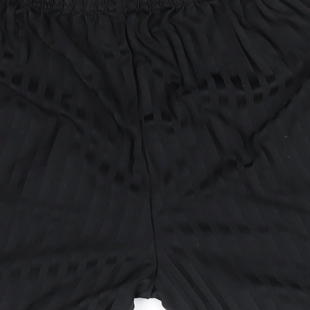 Brand and care label for Matalan boys’ black striped polyester utility shorts, years regular - same colour vertical pattern