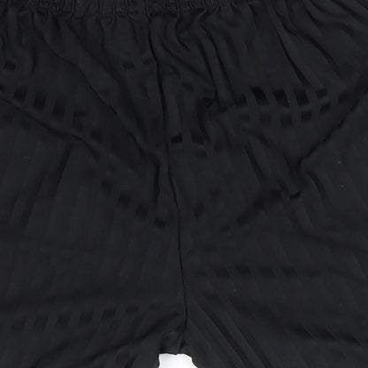 Brand and care label for Matalan boys’ black striped polyester utility shorts, years regular - same colour vertical pattern