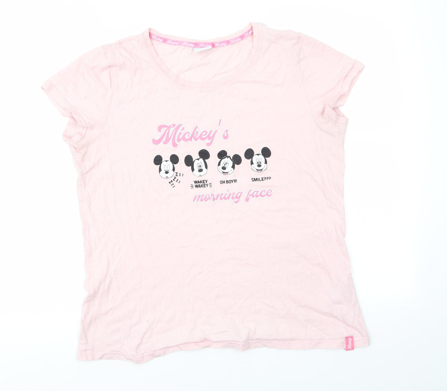Disney Womens Pink Animal Print Cotton Top Pyjama Top Size 12   - Pale Pink Mickey Mouse
