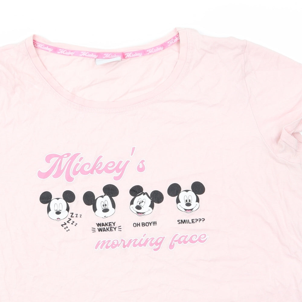 Disney Womens Pink Animal Print Cotton Top Pyjama Top Size 12   - Pale Pink Mickey Mouse