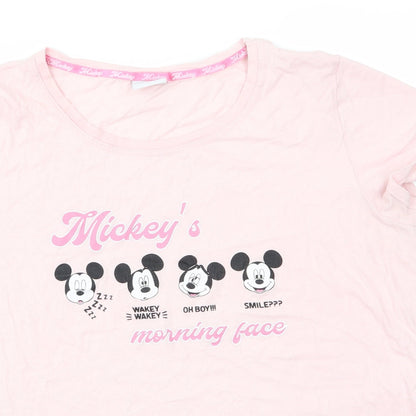 Disney Womens Pink Animal Print Cotton Top Pyjama Top Size 12   - Pale Pink Mickey Mouse