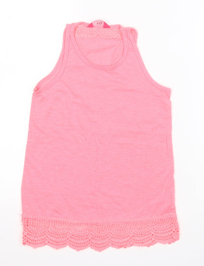 Additional front view of Primark girls’ pink polyester basic tank, size 10-11, years round neck