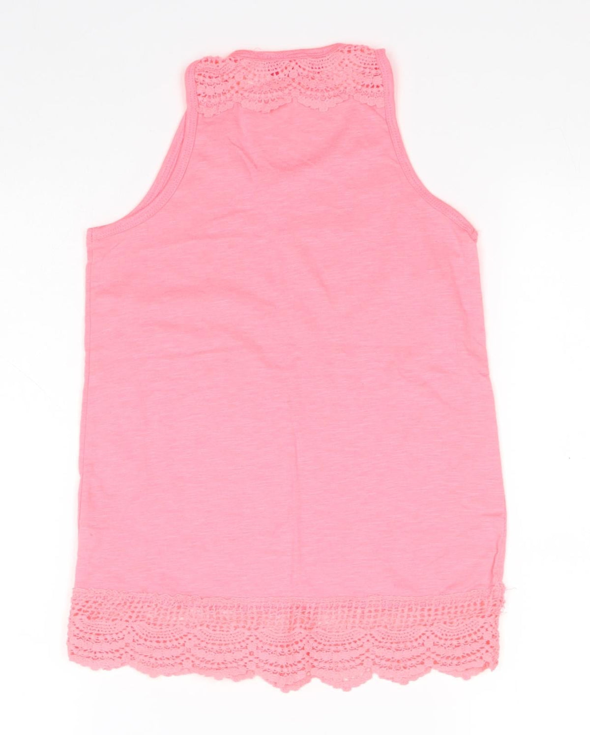 Back view of Primark girls’ pink polyester basic tank, size 10-11, years round neck