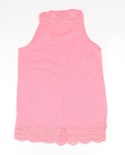 Back view of Primark girls’ pink polyester basic tank, size 10-11, years round neck