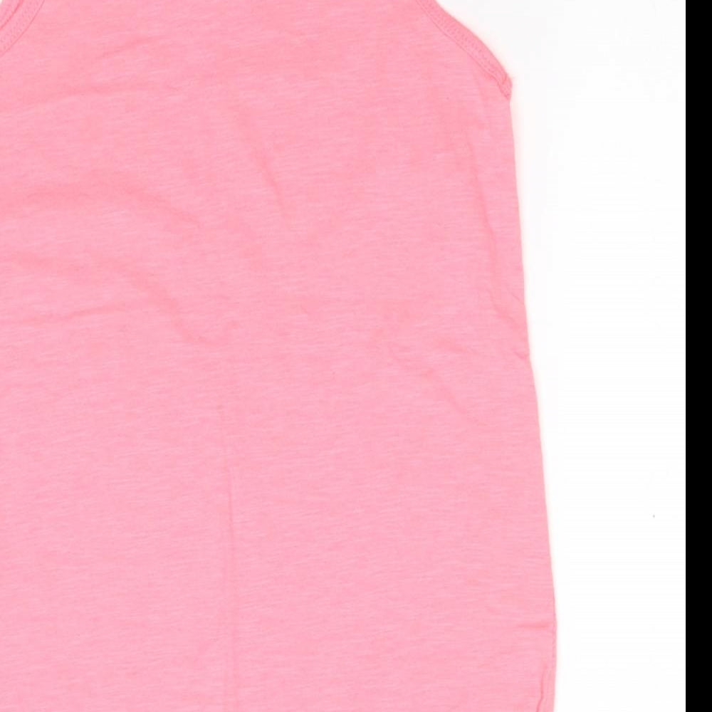 Brand and care label for Primark girls’ pink polyester basic tank, size 10-11, years round neck