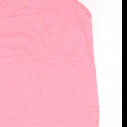 Brand and care label for Primark girls’ pink polyester basic tank, size 10-11, years round neck