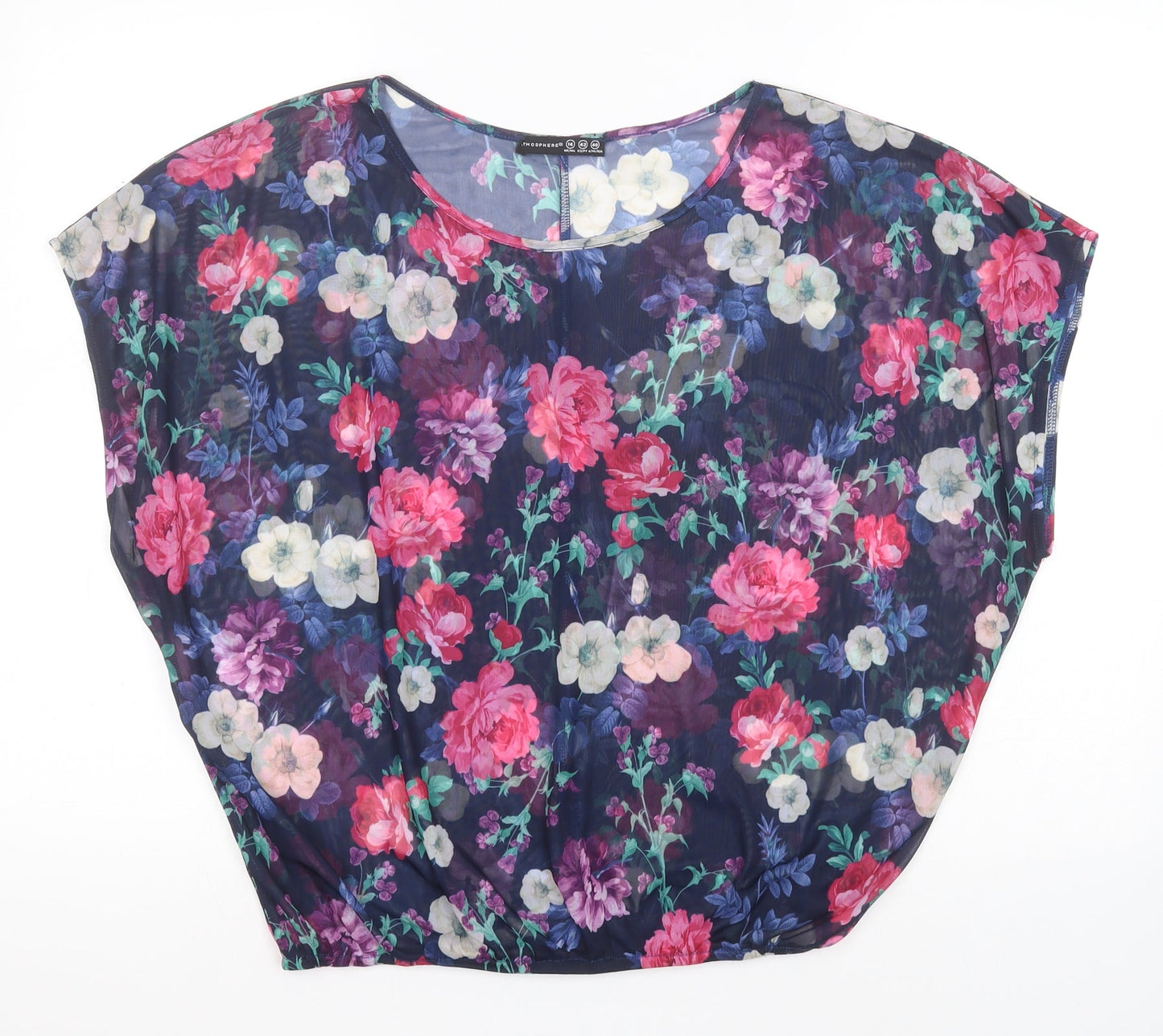 Atmosphere Womens Purple Floral Polyester Basic Blouse Size 14 Round Neck