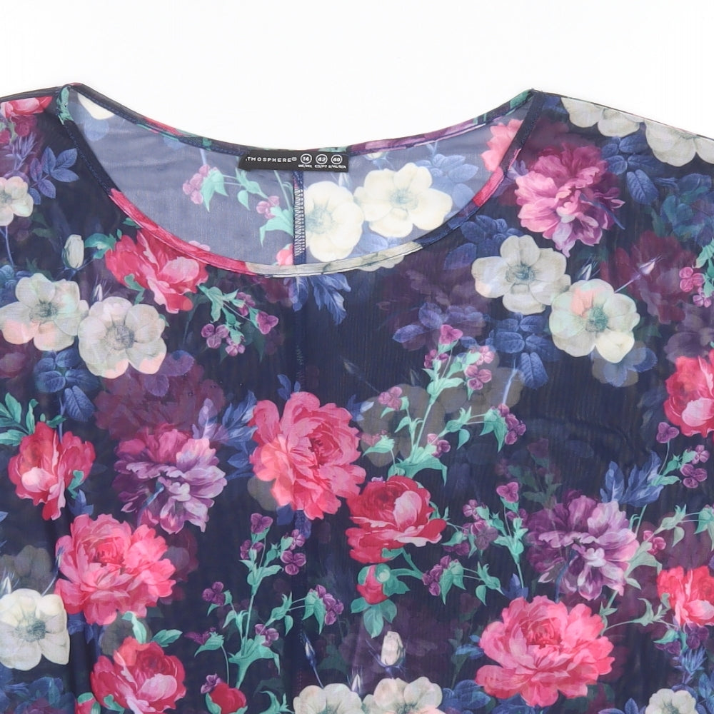 Atmosphere Womens Purple Floral Polyester Basic Blouse Size 14 Round Neck