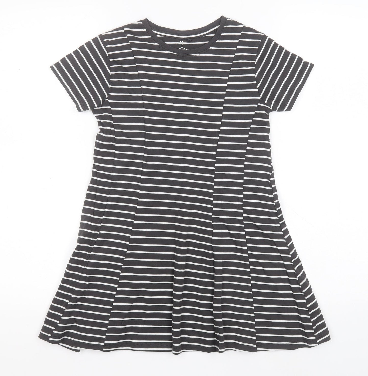 NEXT Girls Green Striped Cotton A-Line  Size 7 Years  Round Neck