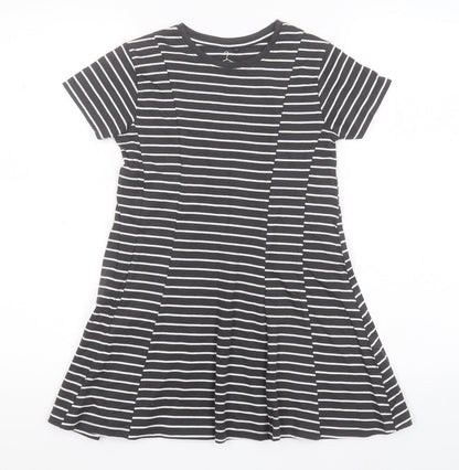NEXT Girls Green Striped Cotton A-Line  Size 7 Years  Round Neck