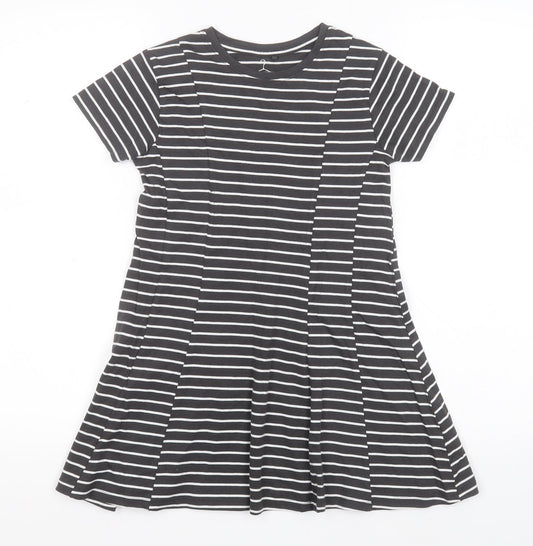 NEXT Girls Green Striped Cotton A-Line  Size 7 Years  Round Neck