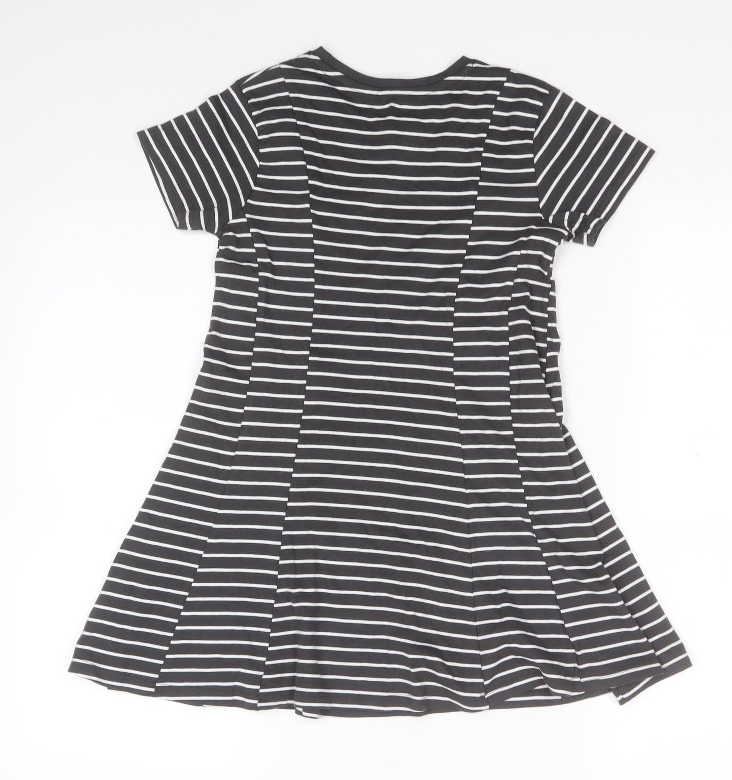 NEXT Girls Green Striped Cotton A-Line  Size 7 Years  Round Neck