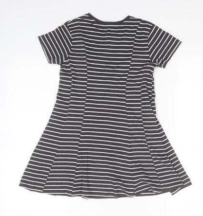 NEXT Girls Green Striped Cotton A-Line  Size 7 Years  Round Neck
