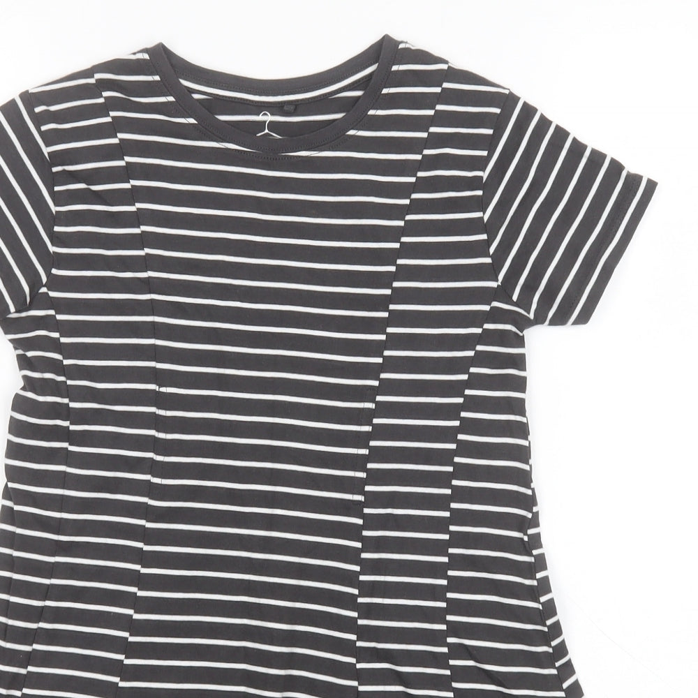 NEXT Girls Green Striped Cotton A-Line  Size 7 Years  Round Neck