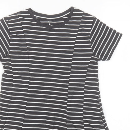 NEXT Girls Green Striped Cotton A-Line  Size 7 Years  Round Neck