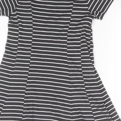 NEXT Girls Green Striped Cotton A-Line  Size 7 Years  Round Neck